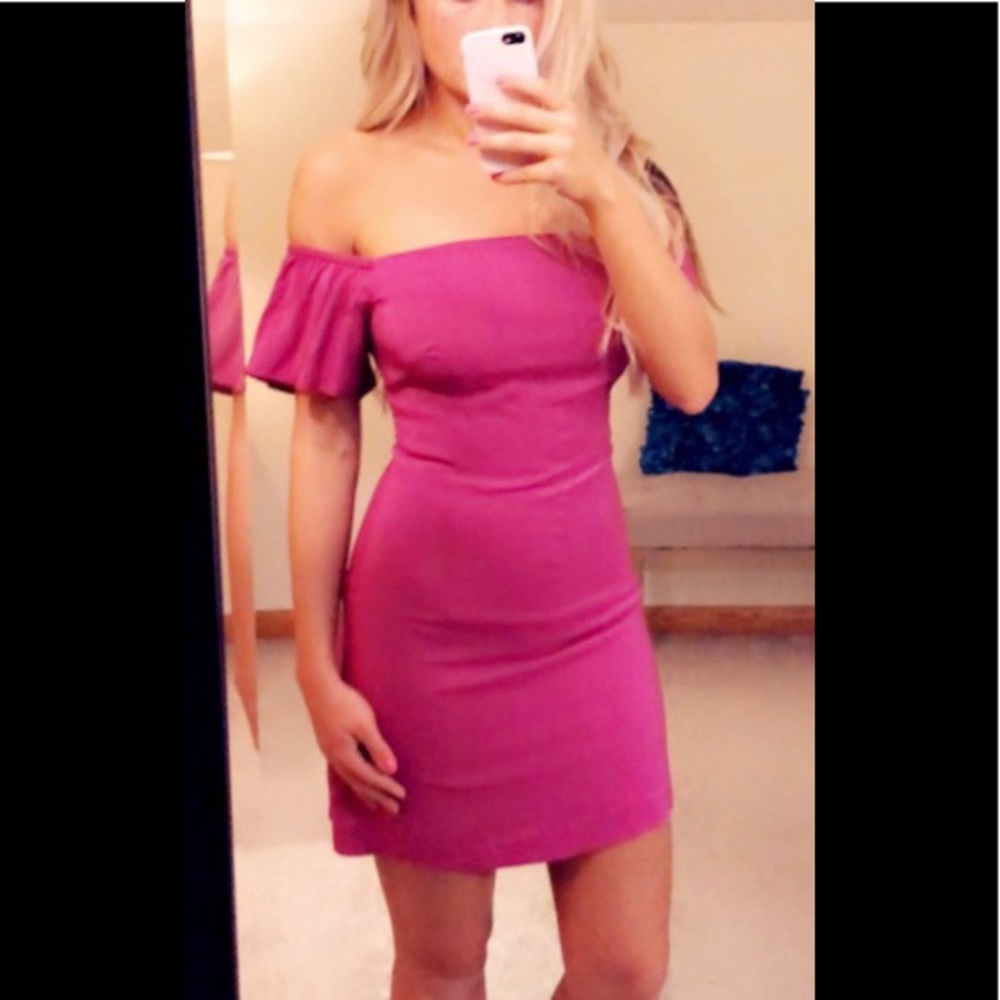Bebe off the shoulder magenta mini dress